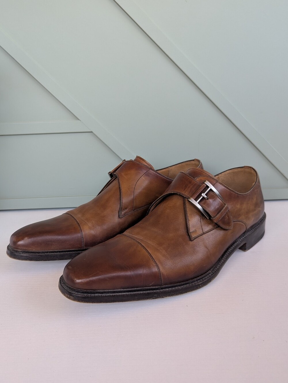 Magnanni Brown Leather Single Monk Strap Oxfords